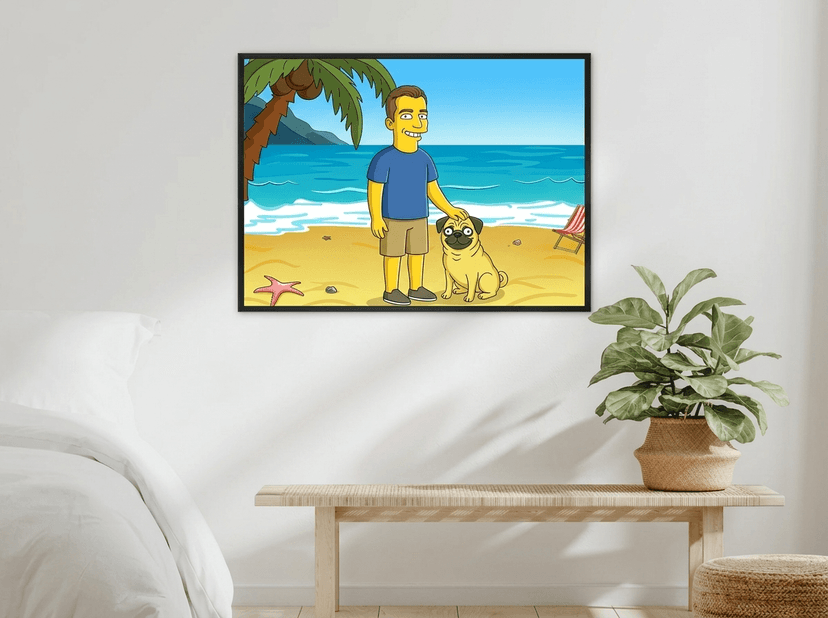 Cartoon artwork example displayed on a wall